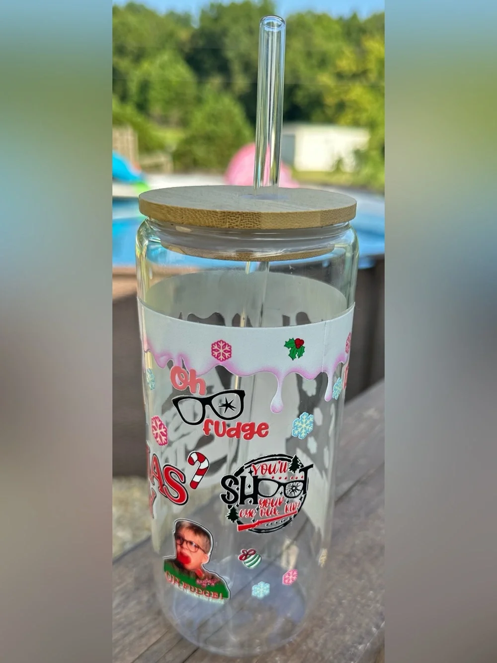 A Christmas Story Can Glass - 20 Oz/Glass Straw & Bamboo Lid